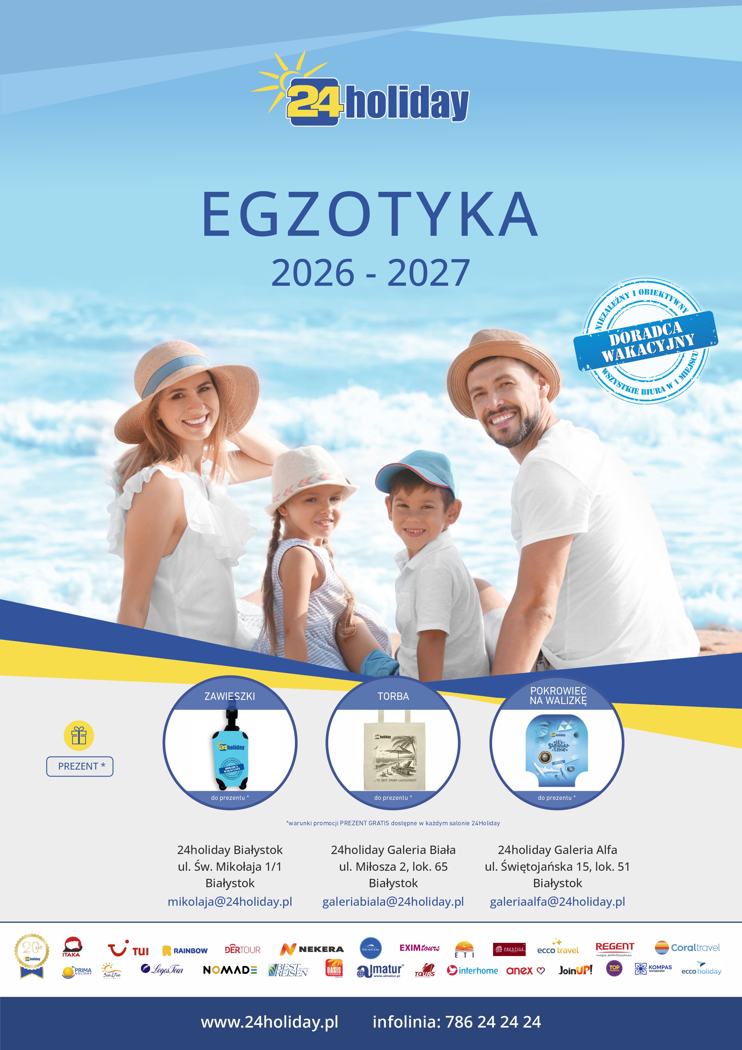 Plakat promujący wakacje egzotyczne 2026/2027 w 24Holiday